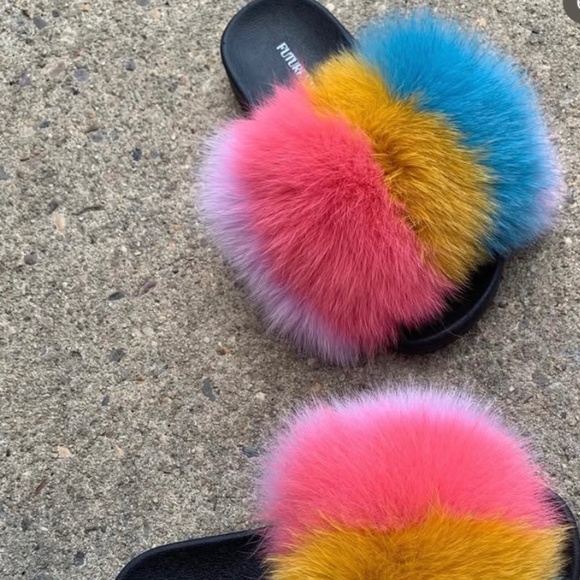 Passion Fruit Real Fur Slides sizes 9.5,10,10.5,11 - Picture 1 of 5